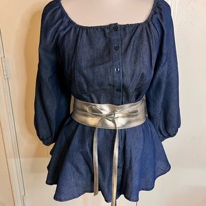 Ashley Stewart Denim Flounce Top